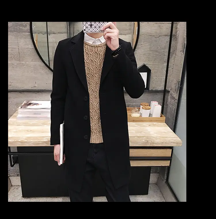 Men's Korean Slim Fit Woolen Coat Winter Gray — feature 5