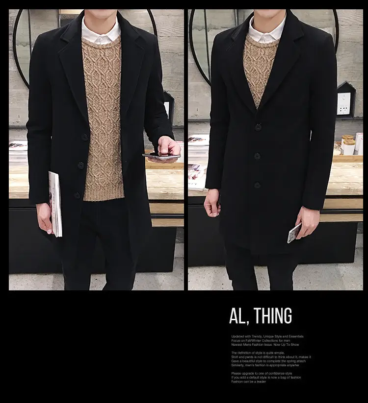 Men's Korean Slim Fit Woolen Coat Winter Gray — feature 6