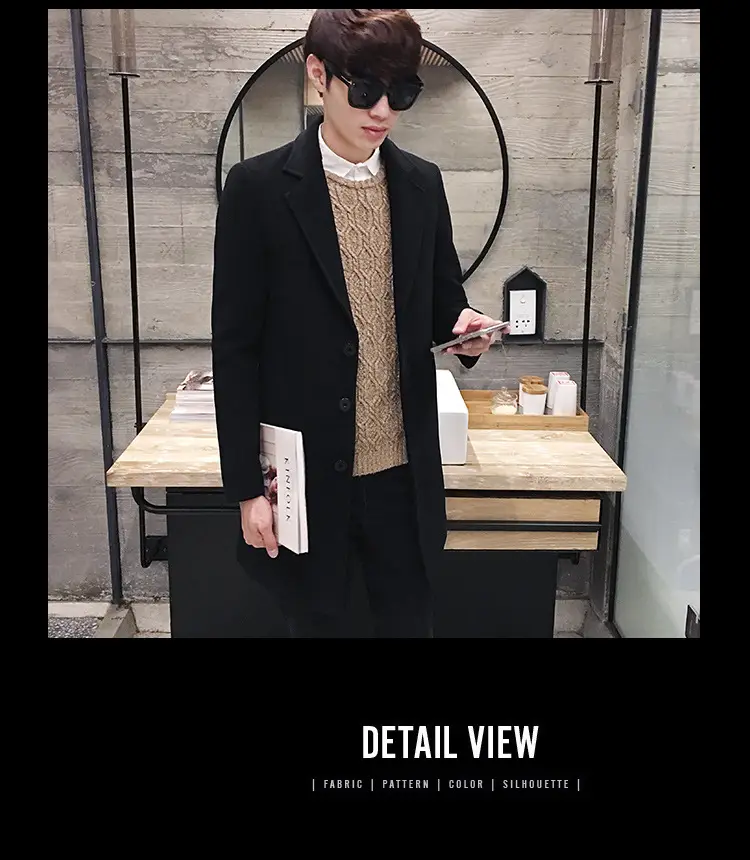Men's Korean Slim Fit Woolen Coat Winter Gray — feature 7