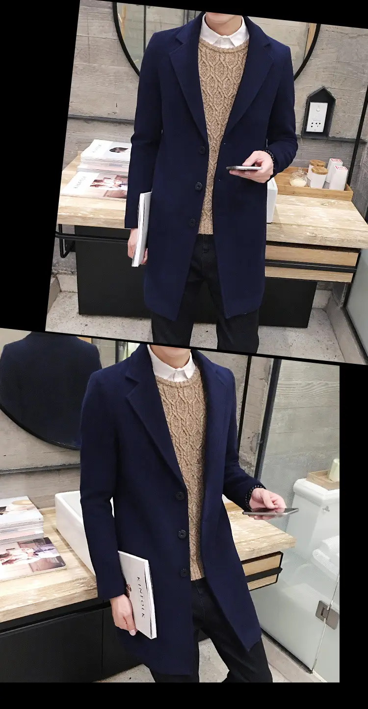 Men's Korean Slim Fit Woolen Coat Winter Gray — feature 8