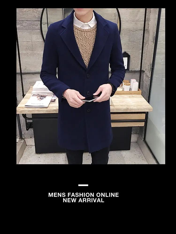 Men's Korean Slim Fit Woolen Coat Winter Gray — feature 9