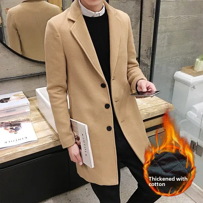 Men's Korean Slim Fit Woolen Coat Winter Gray - Image 8
