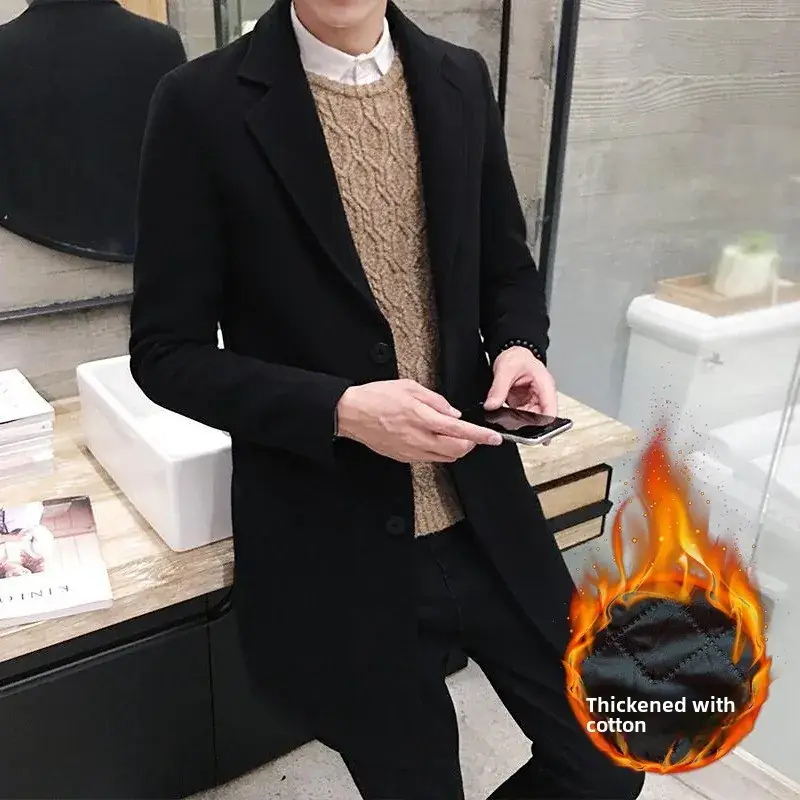 Men's Korean Slim Fit Woolen Coat Winter Gray - Image 19
