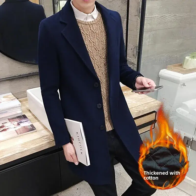 Men's Korean Slim Fit Woolen Coat Winter Gray - Image 23