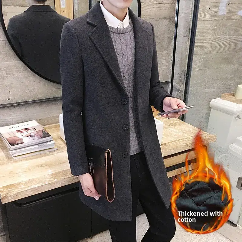 Men's Korean Slim Fit Woolen Coat Winter Gray - Image 32