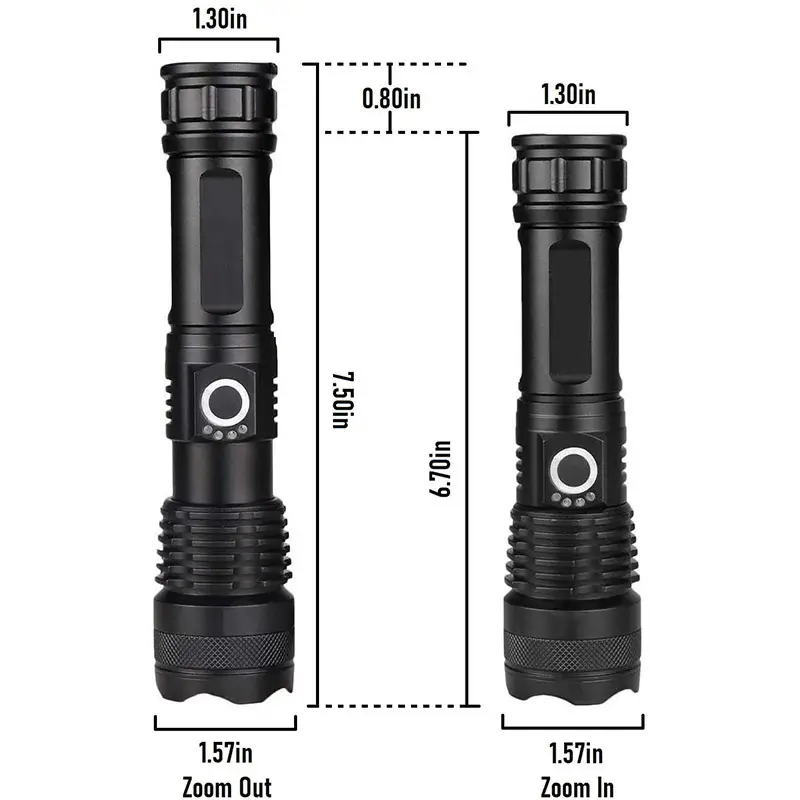 Rechargeable Zoom Flashlight with USB Charging & 3 LED Meters - Image 4