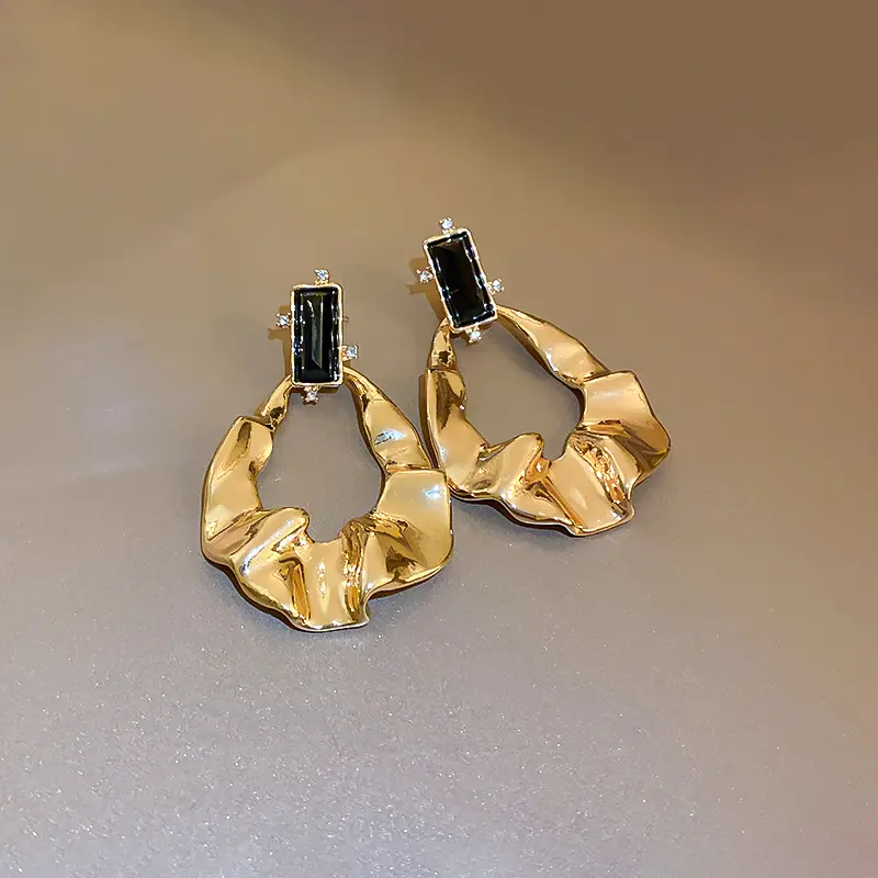 Geometric Rhinestone Drop Earrings Gold Plated - Image 4
