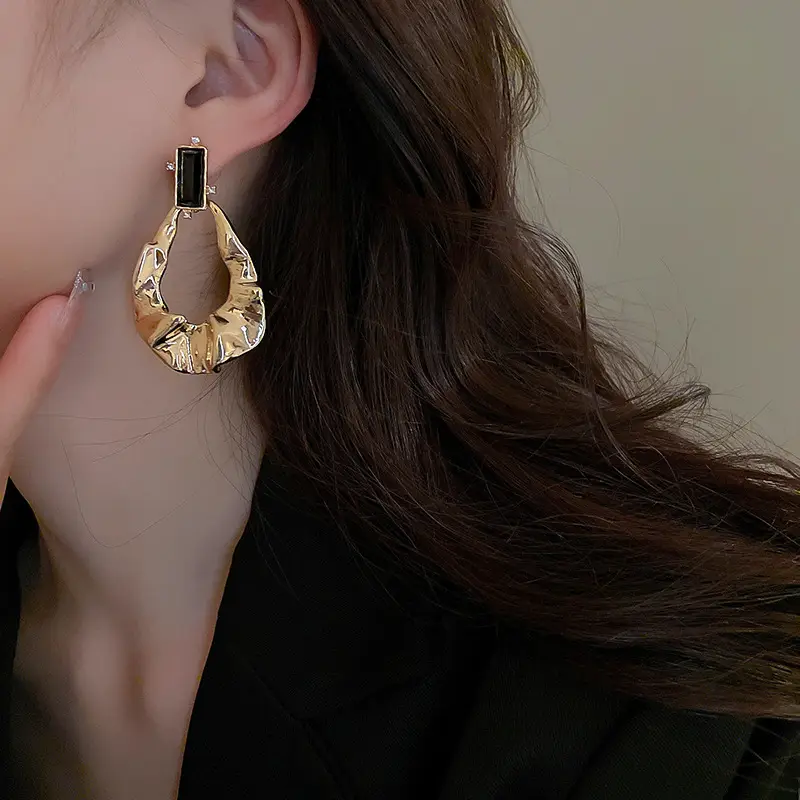 Geometric Rhinestone Drop Earrings Gold Plated - Image 5
