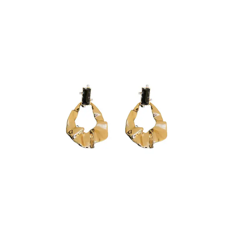 Geometric Rhinestone Drop Earrings Gold Plated - Image 6
