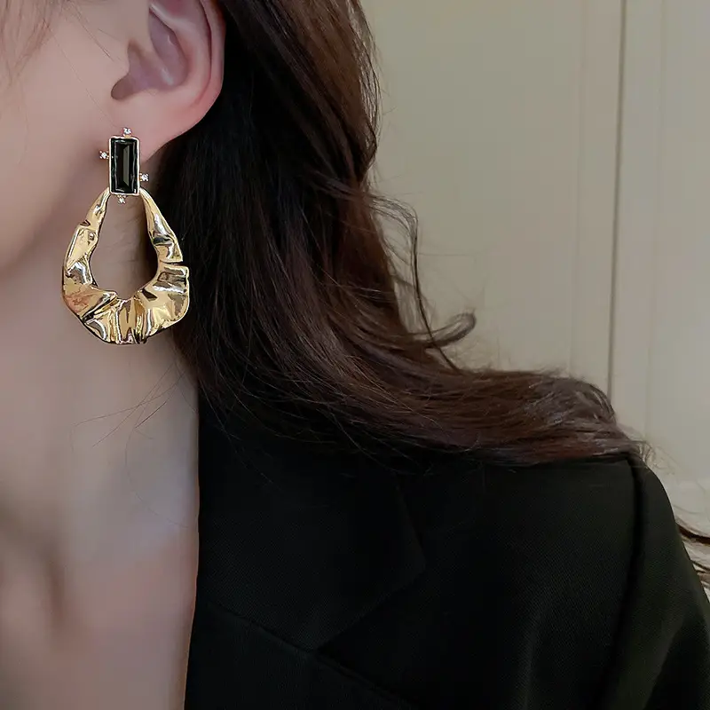 Geometric Rhinestone Drop Earrings Gold Plated — feature 2