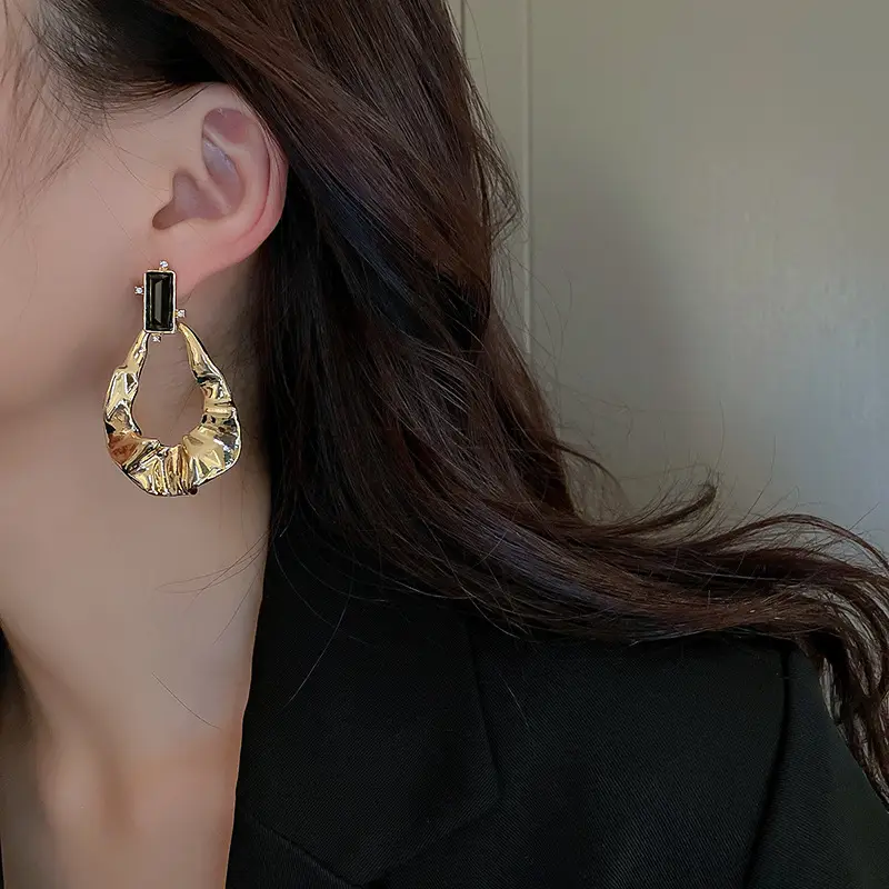 Geometric Rhinestone Drop Earrings Gold Plated — feature 6