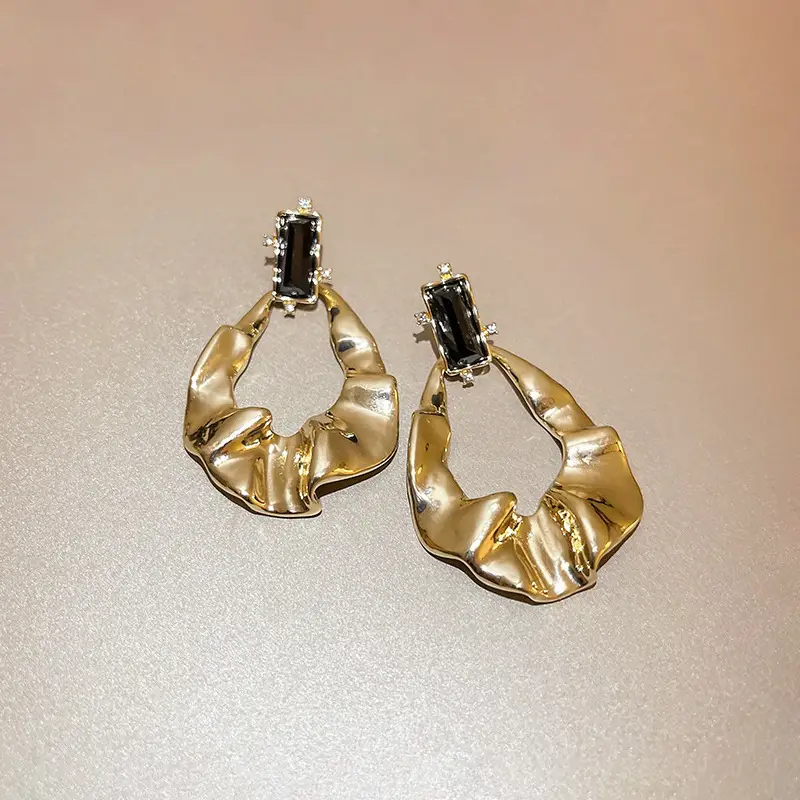 Geometric Rhinestone Drop Earrings Gold Plated — feature 9