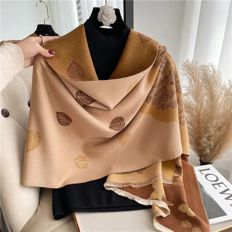 Women's Leaf Print Shawl Summer Office Warm Poncho Outerwear