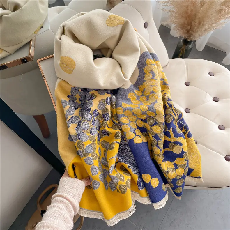 Women's Leaf Print Shawl Summer Office Warm Poncho Outerwear