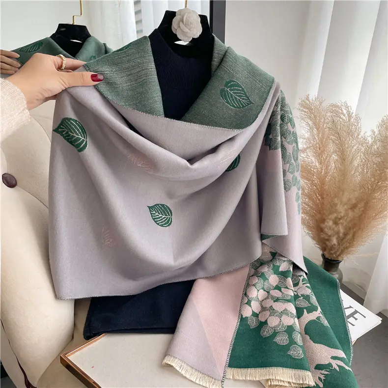 Women's Leaf Print Shawl Summer Office Warm Poncho Outerwear
