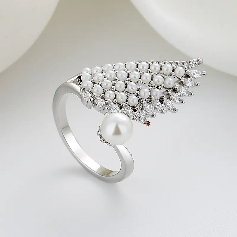 Korean Style Pearl Wing Open Ring Adjustable Gold