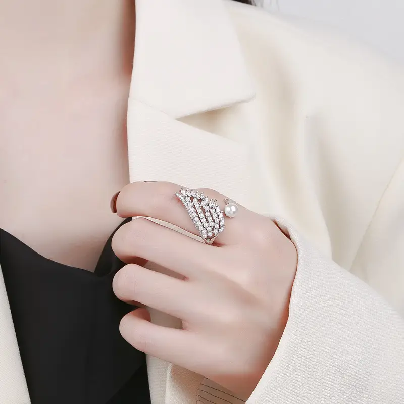 Korean Style Pearl Wing Open Ring Adjustable Gold