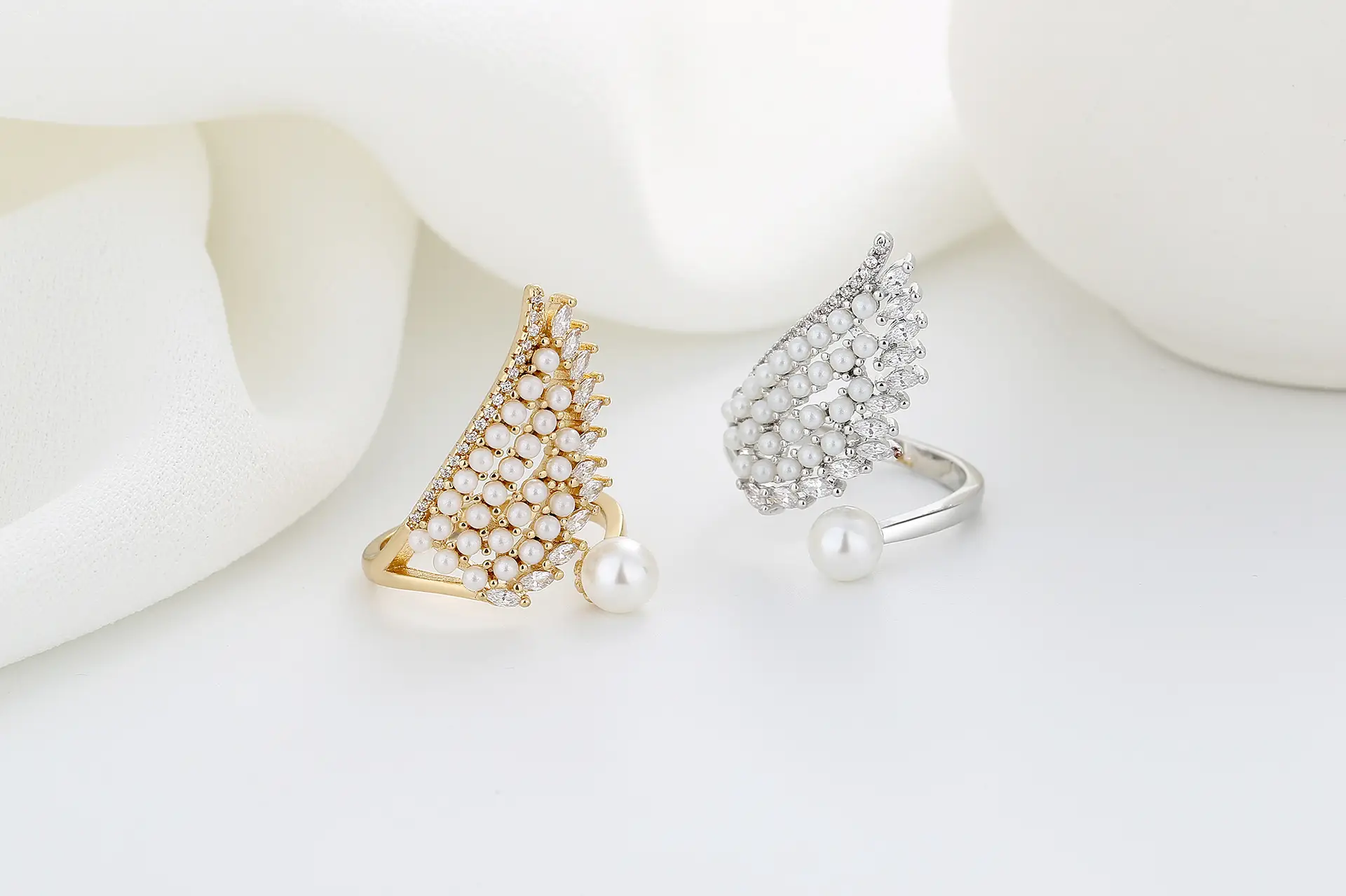 Korean Style Pearl Wing Open Ring Adjustable Gold — feature 6