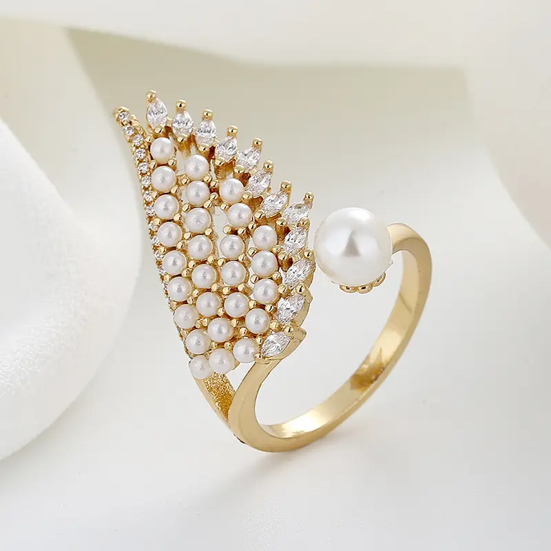 Korean Style Pearl Wing Open Ring Adjustable Gold