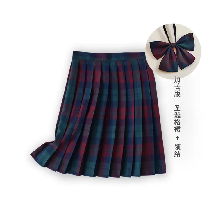 Japanese Plaid Pleated Skirt with Bow Accessory - Image 26