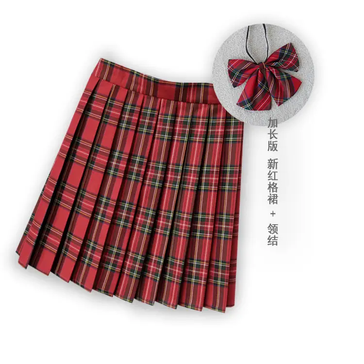 Japanese Plaid Pleated Skirt with Bow Accessory - Image 27