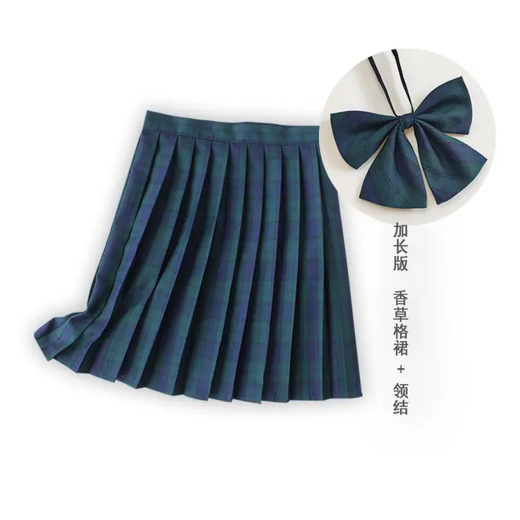 Japanese Plaid Pleated Skirt with Bow Accessory - Image 28