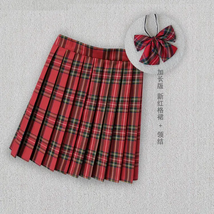 Japanese Plaid Pleated Skirt with Bow Accessory - Image 21