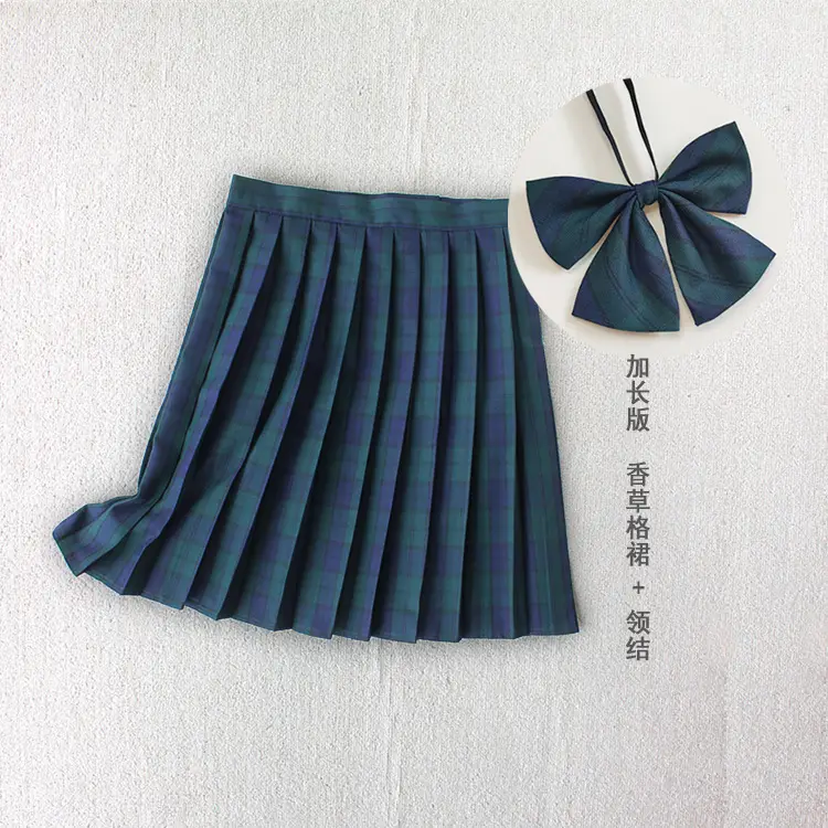 Japanese Plaid Pleated Skirt with Bow Accessory - Image 22