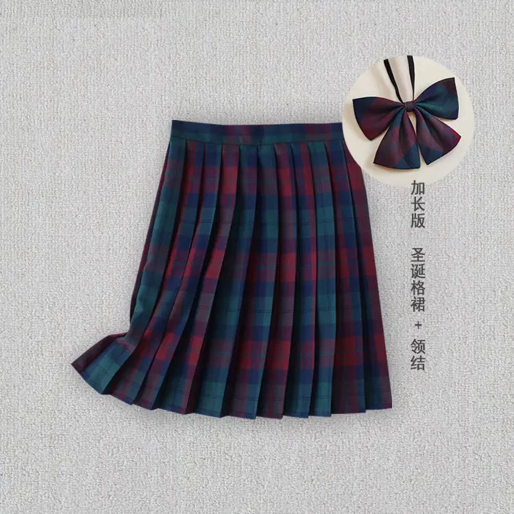 Japanese Plaid Pleated Skirt with Bow Accessory - Image 23
