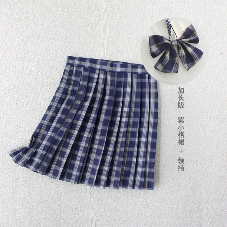 Japanese Plaid Pleated Skirt with Bow Accessory - Image 4
