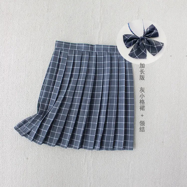 Japanese Plaid Pleated Skirt with Bow Accessory - Image 6