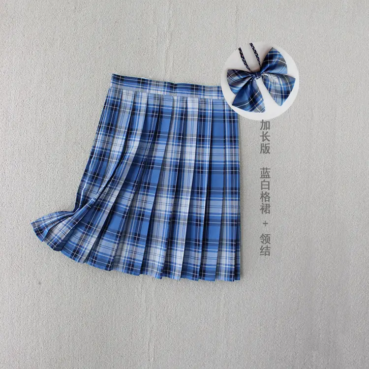 Japanese Plaid Pleated Skirt with Bow Accessory - Image 3