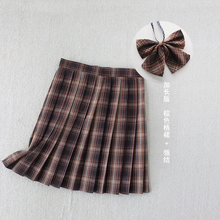 Japanese Plaid Pleated Skirt with Bow Accessory - Image 7