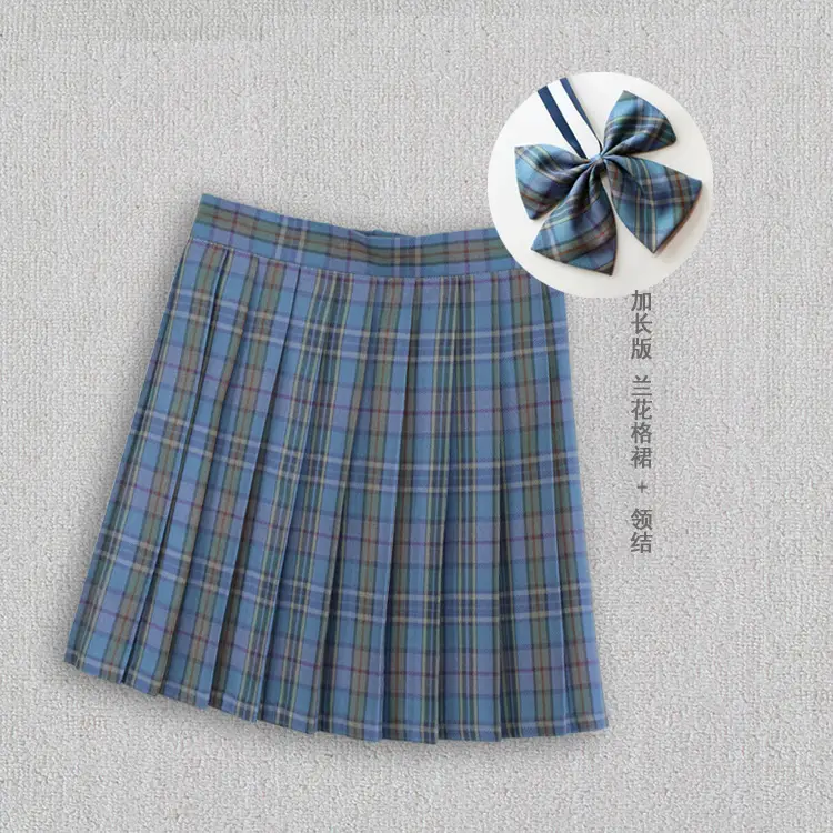Japanese Plaid Pleated Skirt with Bow Accessory - Image 8