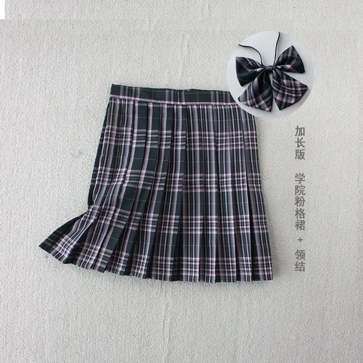 Japanese Plaid Pleated Skirt with Bow Accessory - Image 10