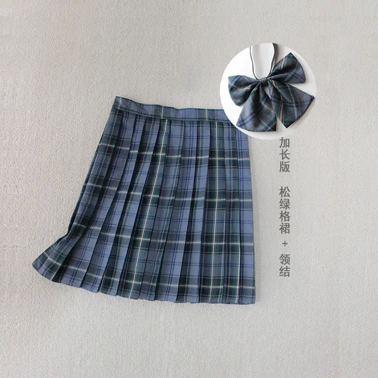 Japanese Plaid Pleated Skirt with Bow Accessory - Image 11