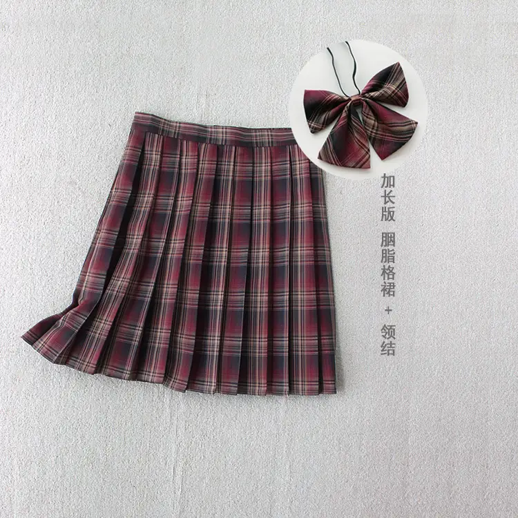 Japanese Plaid Pleated Skirt with Bow Accessory - Image 12