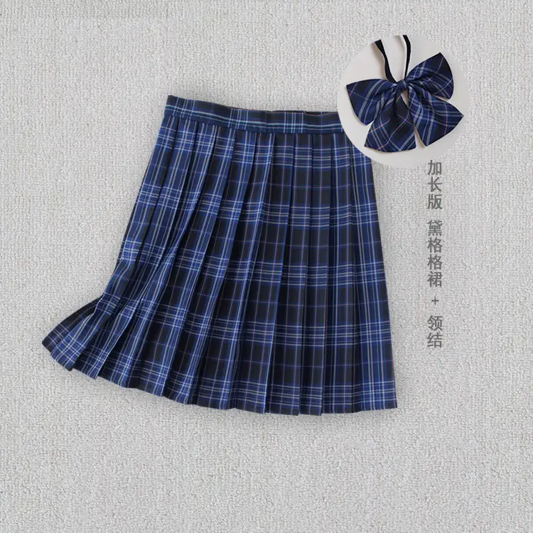Japanese Plaid Pleated Skirt with Bow Accessory - Image 13