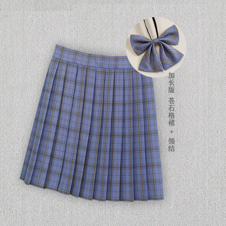 Japanese Plaid Pleated Skirt with Bow Accessory - Image 17
