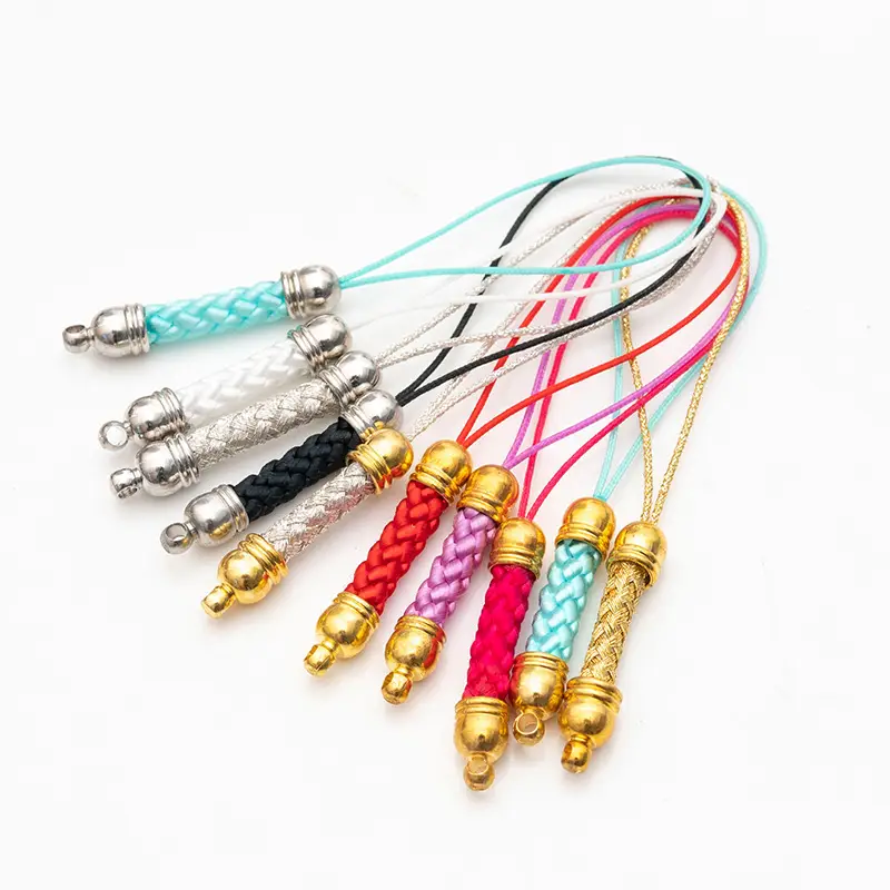 Black Braided Phone Lanyard with Gold & Silver Beads - Image 19