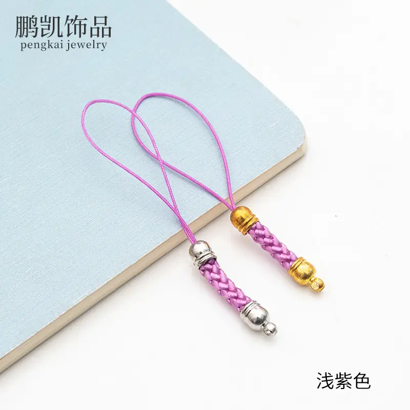 Black Braided Phone Lanyard with Gold & Silver Beads - Image 2