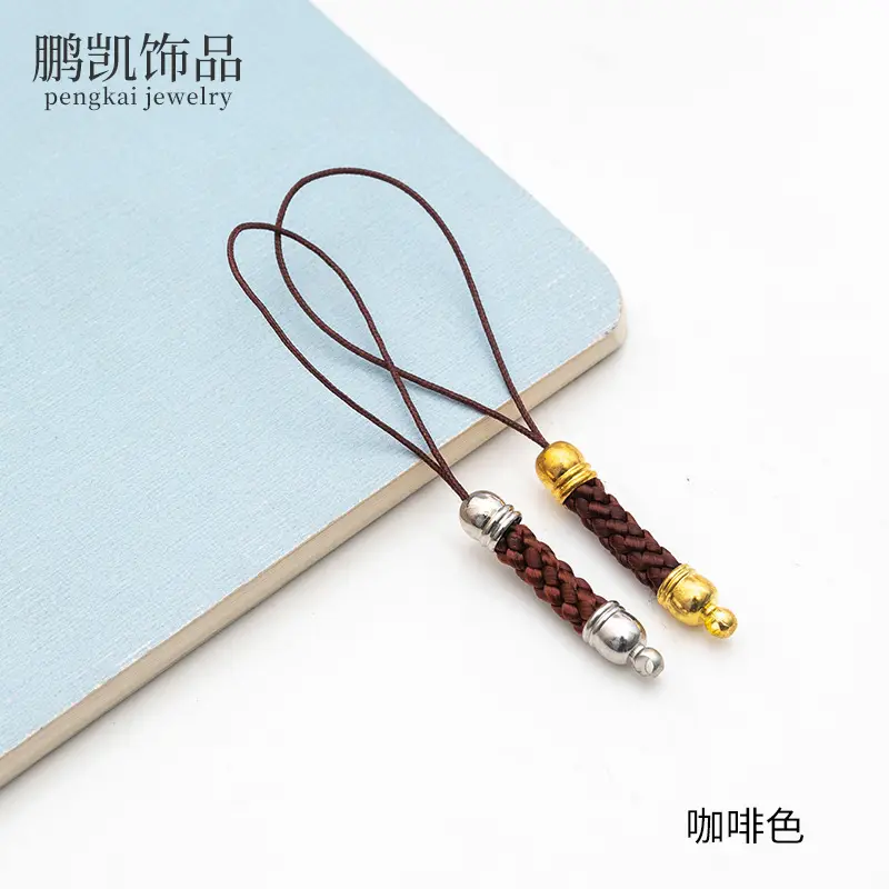 Black Braided Phone Lanyard with Gold & Silver Beads - Image 5