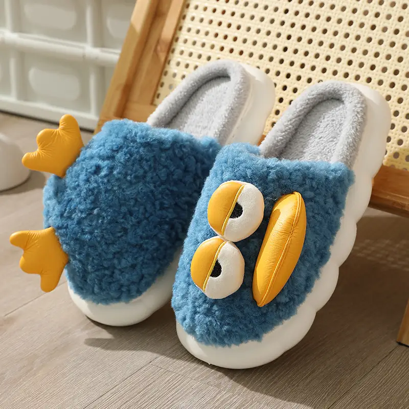 Women's Poop-feeling Cotton Slippers Winter Cute Children Love You Duck Warm Thick-soled Parent-child Home Plush Cotton Slippers