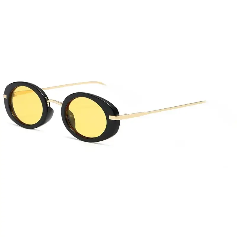 3300 Small Oval Frame Metal Sunglasses Yellow Lens - Image 3