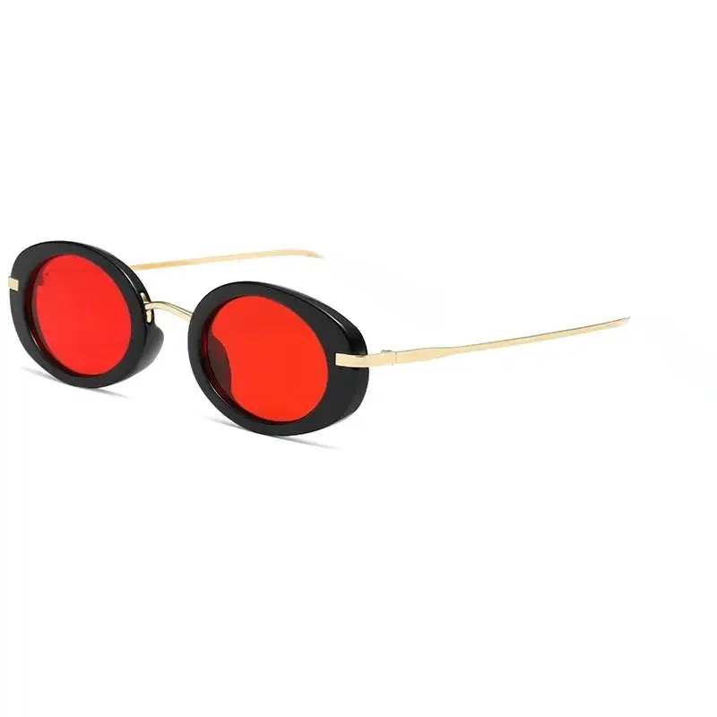 3300 Small Oval Frame Metal Sunglasses Yellow Lens - Image 5