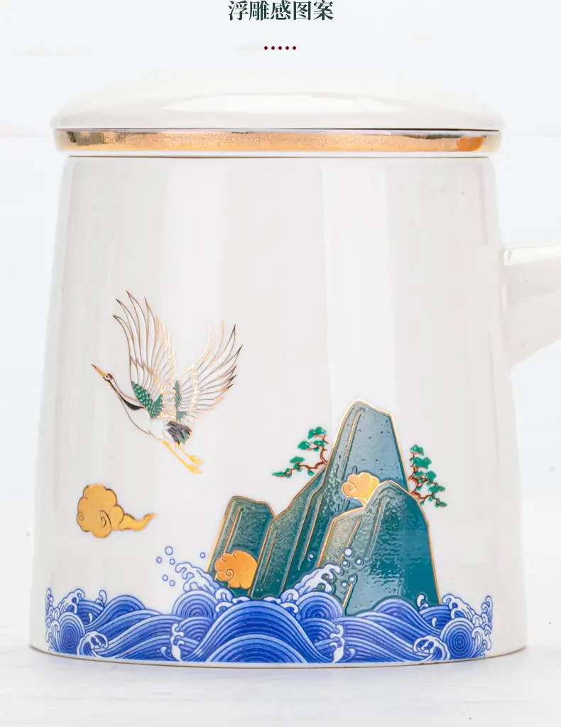 National Tide Ceramic Tea Cup with Lid and Wooden Handle — feature 13