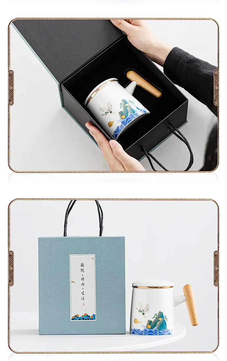 National Tide Ceramic Tea Cup with Lid and Wooden Handle — feature 15