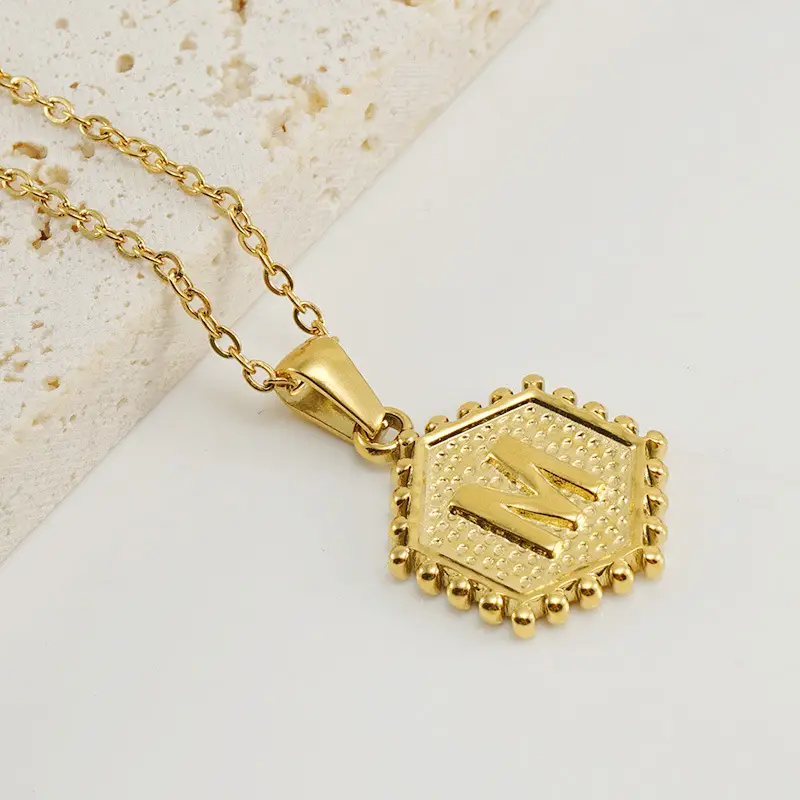 Gold Hexagonal Letter Pendant Necklace for Women - Image 13