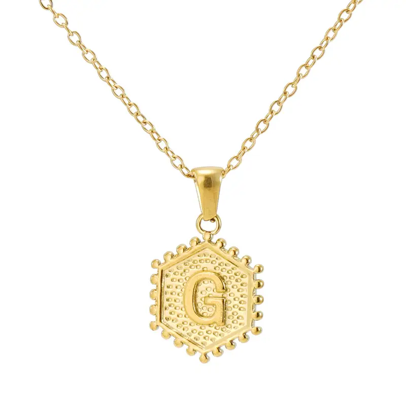 Gold Hexagonal Letter Pendant Necklace for Women - Image 30