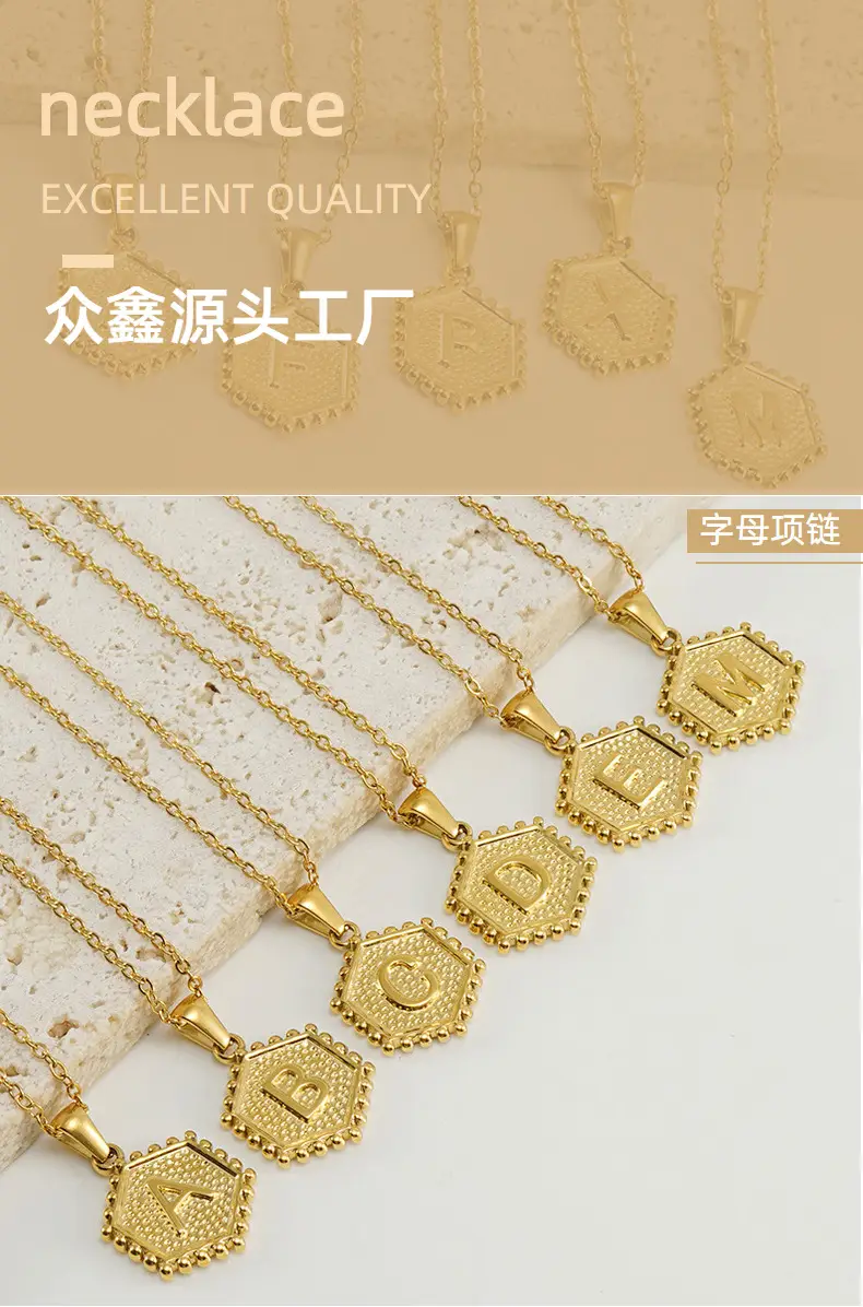 Gold Hexagonal Letter Pendant Necklace for Women — feature 10